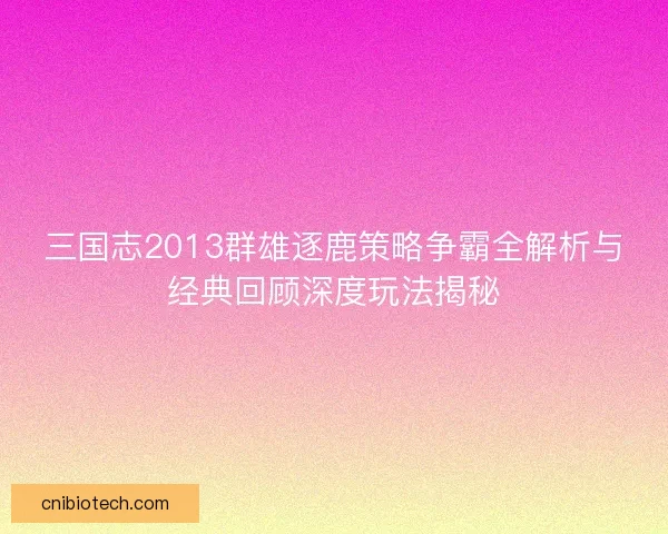 三国志2013群雄逐鹿策略争霸全解析与经典回顾深度玩法揭秘