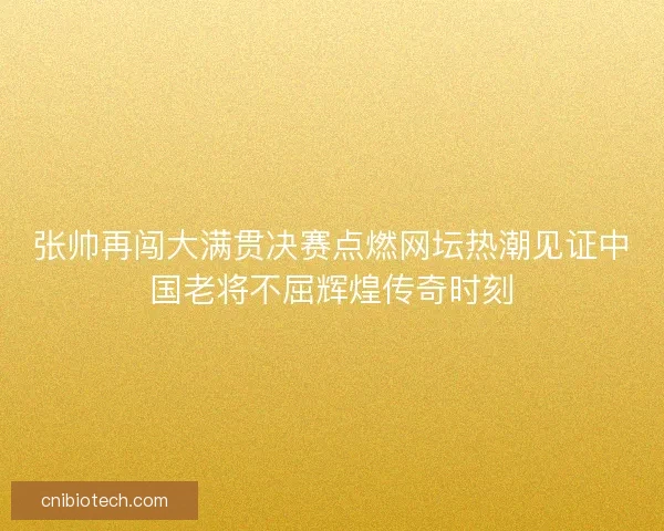 张帅再闯大满贯决赛点燃网坛热潮见证中国老将不屈辉煌传奇时刻
